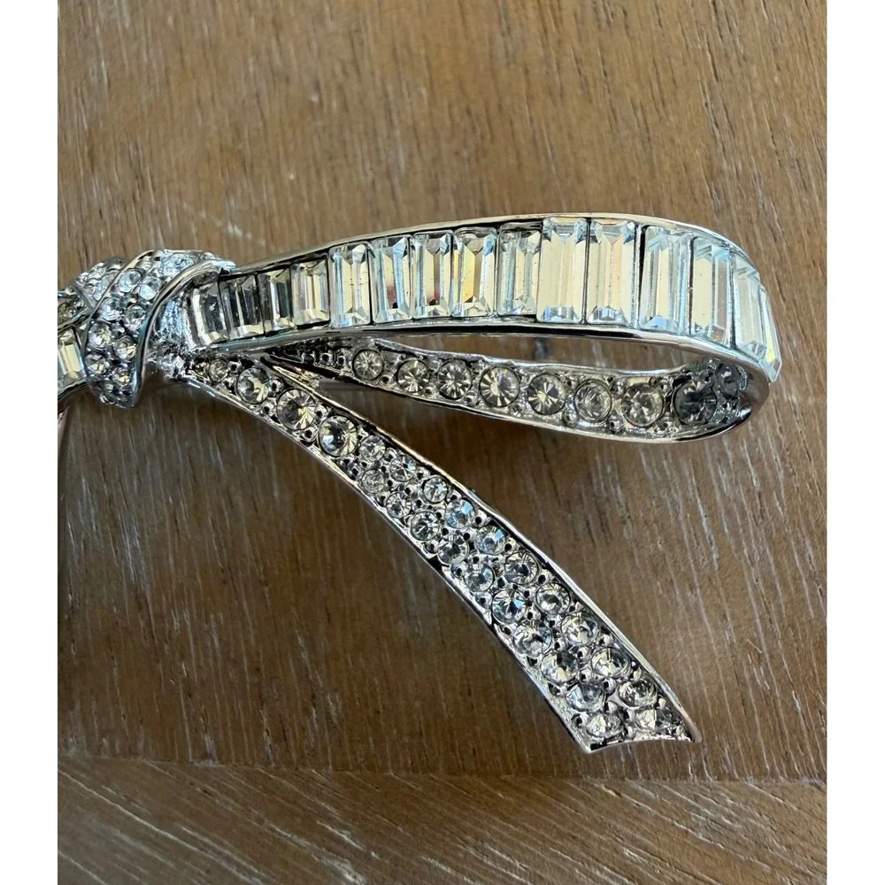 Nolan Miller Glamour Collection Forget Me Not Baguette Bow Pin Brooch